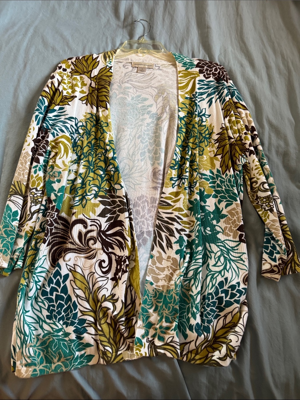 Christopher & Banks Heather Gray and Ivory Floral Knit Top